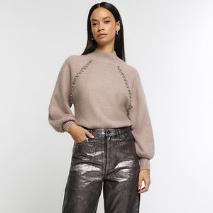 NWT river island Diamante Trim Cosy Jumper